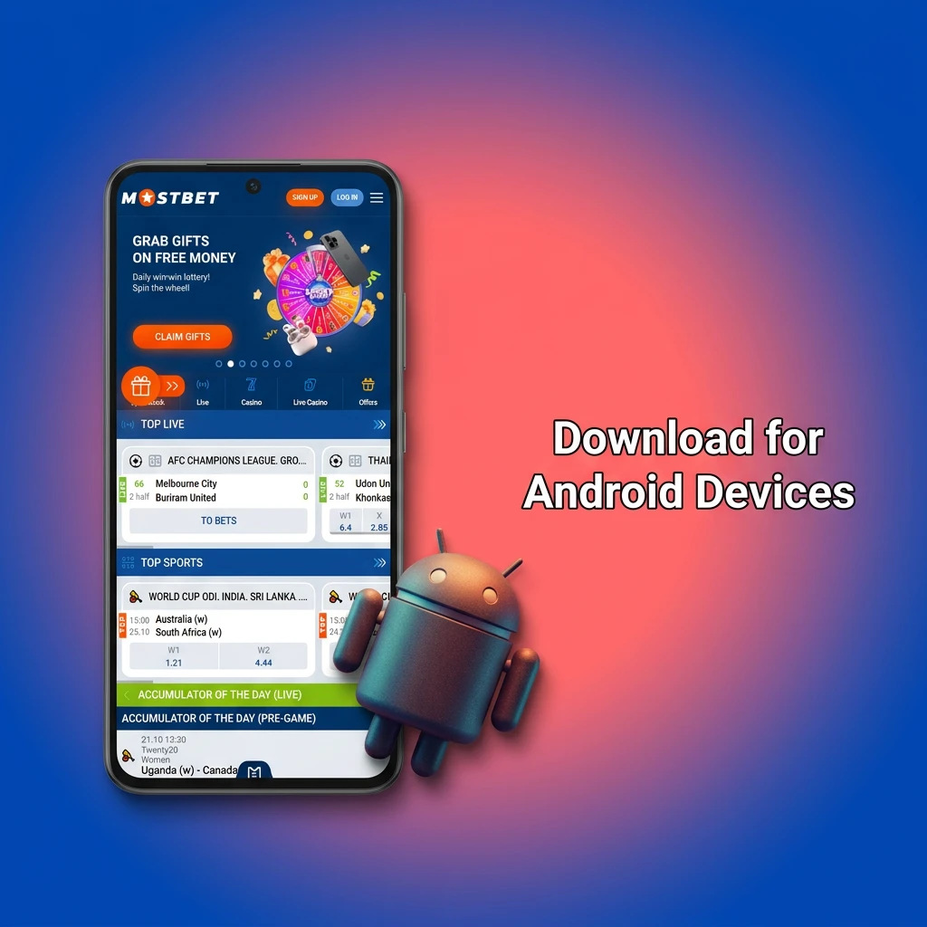 Android device displaying the APK download button and installation steps for the sports betting app.