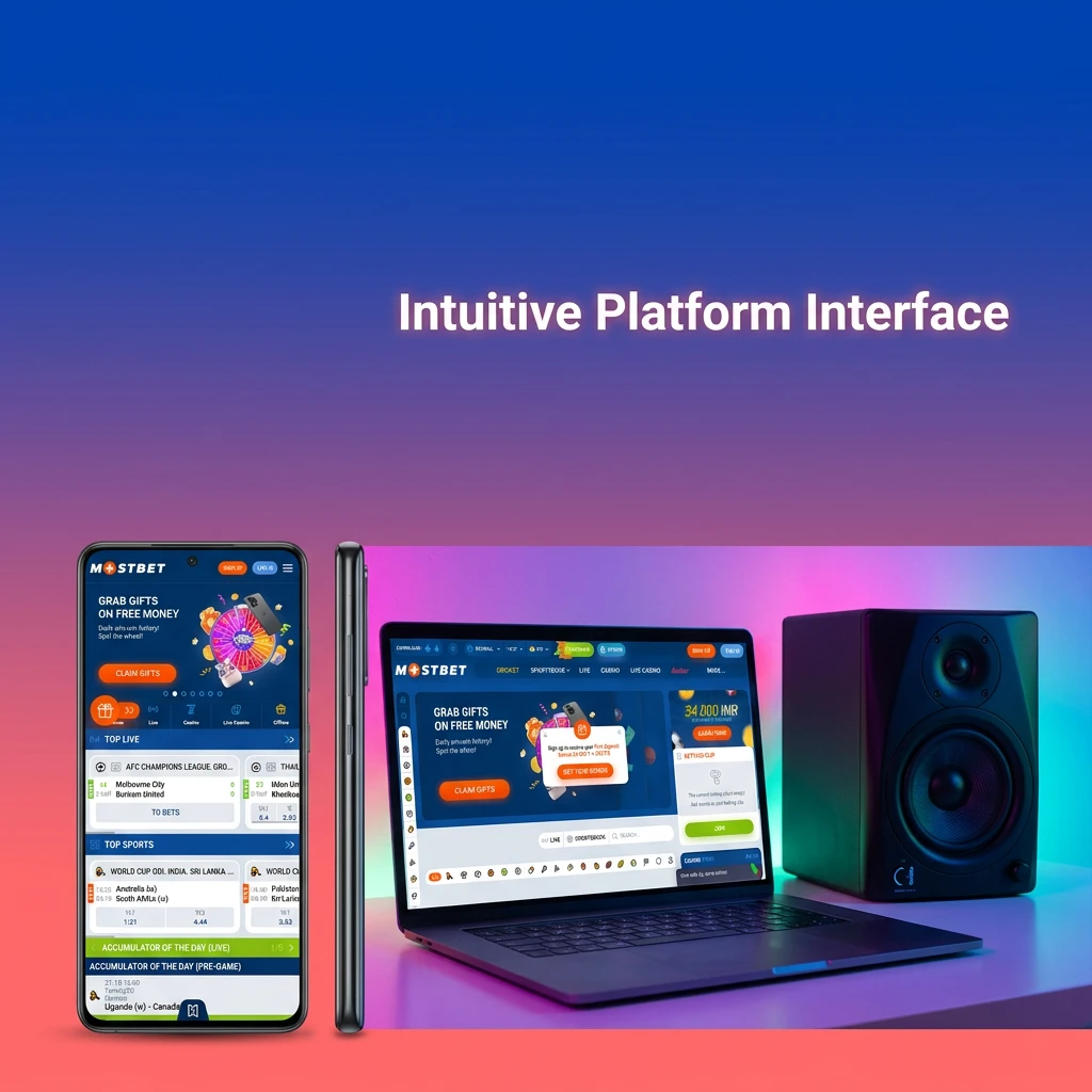 Intuitive Mostbet interface showing a top navigation bar for sports, live betting, casino games, and promotions.