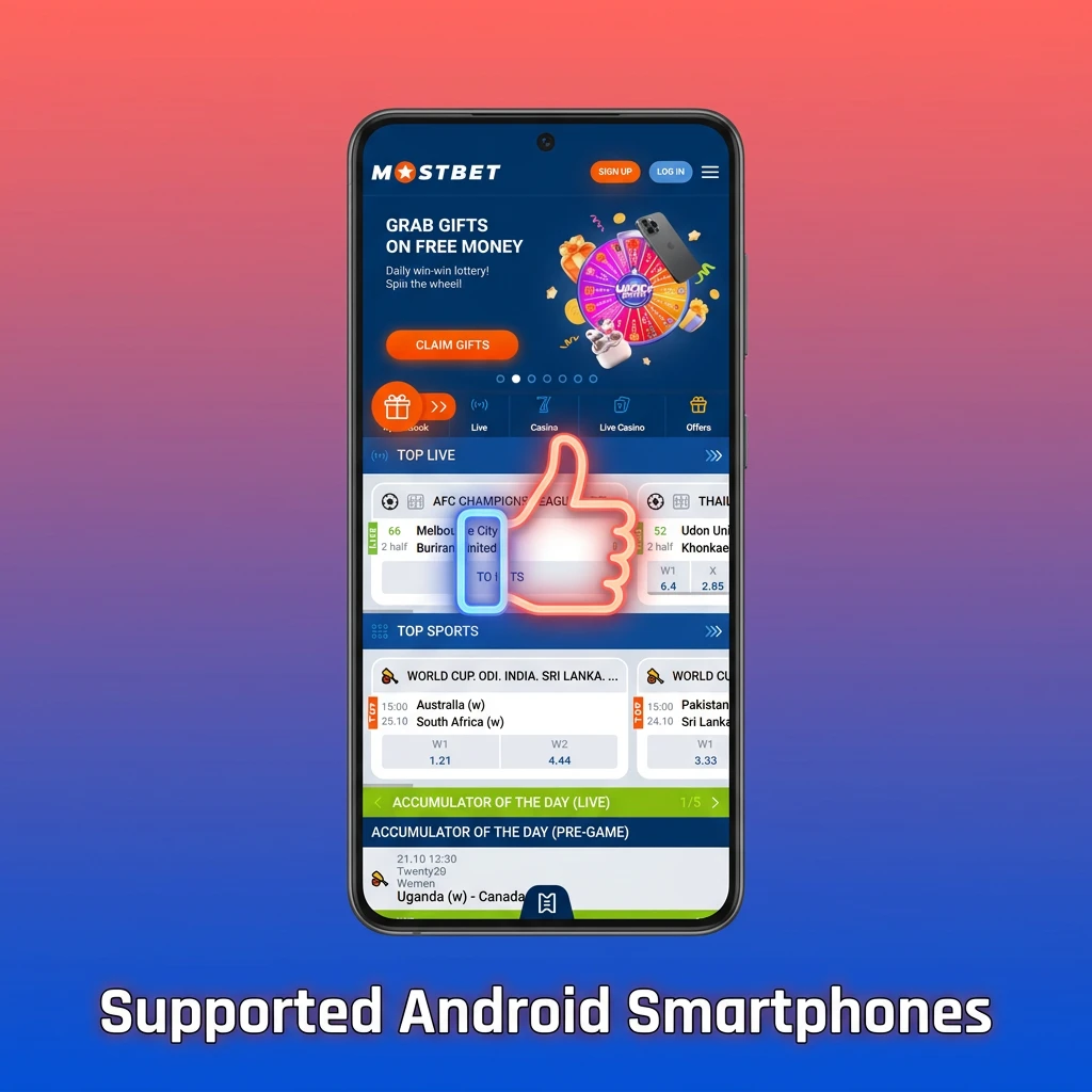 List of supported Android smartphones for the Mostbet app in India, such as Samsung Galaxy S23 and OnePlus 11.