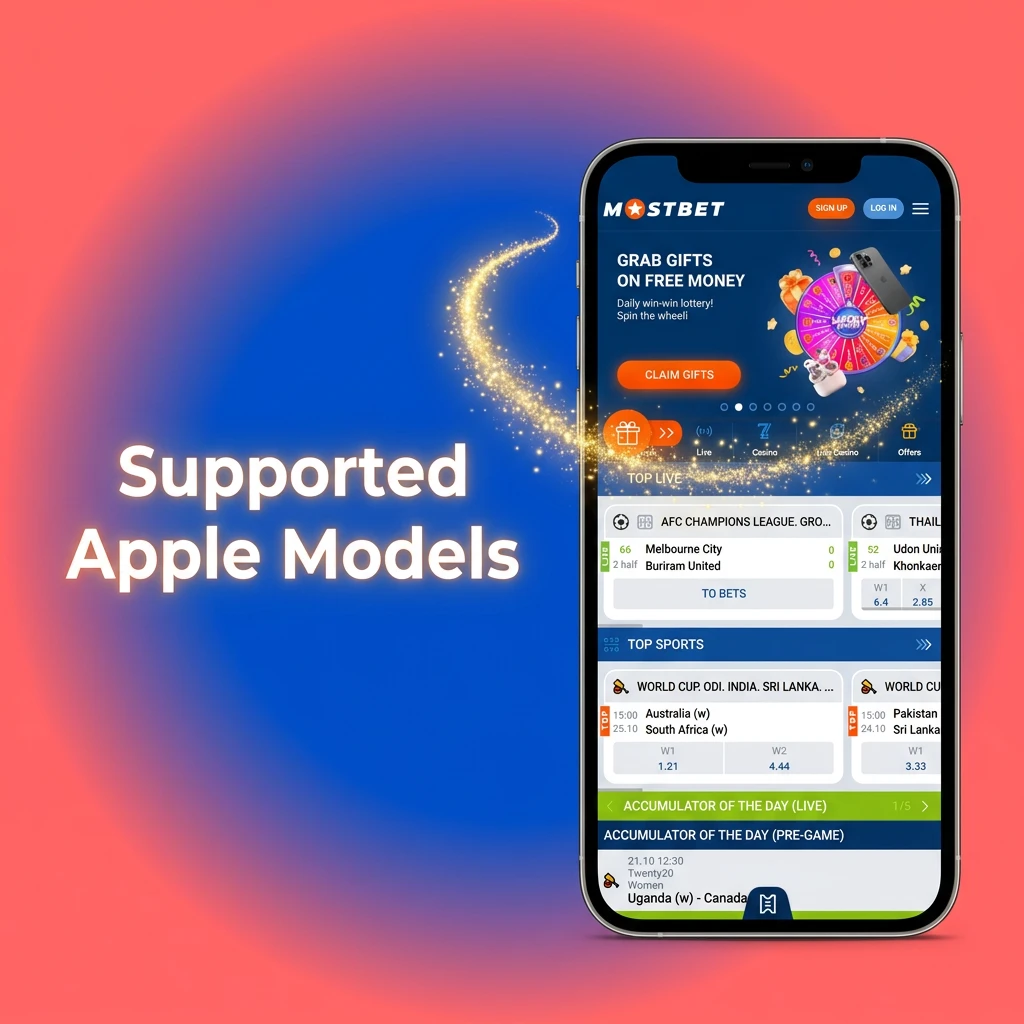 Supported Apple models for the Mostbet app, including iPhone X, XR, XS, and the iPhone 11 through 15 series.